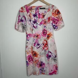 Black Halo Colorful Shift Dress Pink Abstrract Size 2 Lined Back Zip